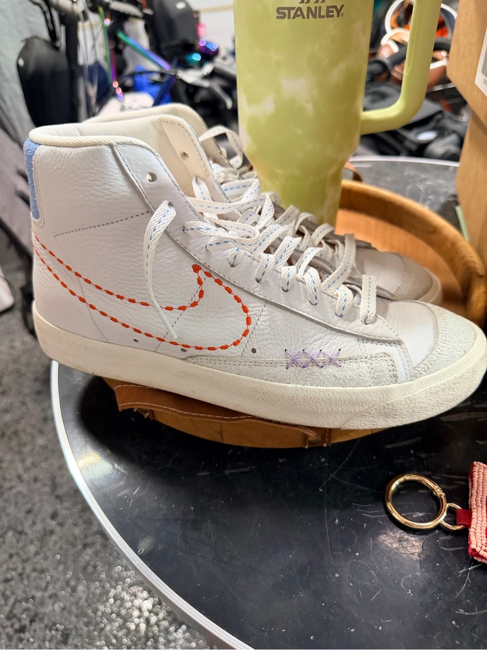 Nike Blazer High-Top Sneakers with Orange Stitched Swoosh